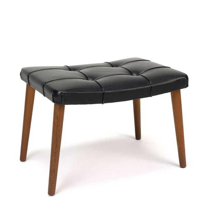 Vintage Deense poef/ ottoman met zwart skai