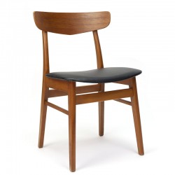 Vintage teak Danish dining table chair black seat