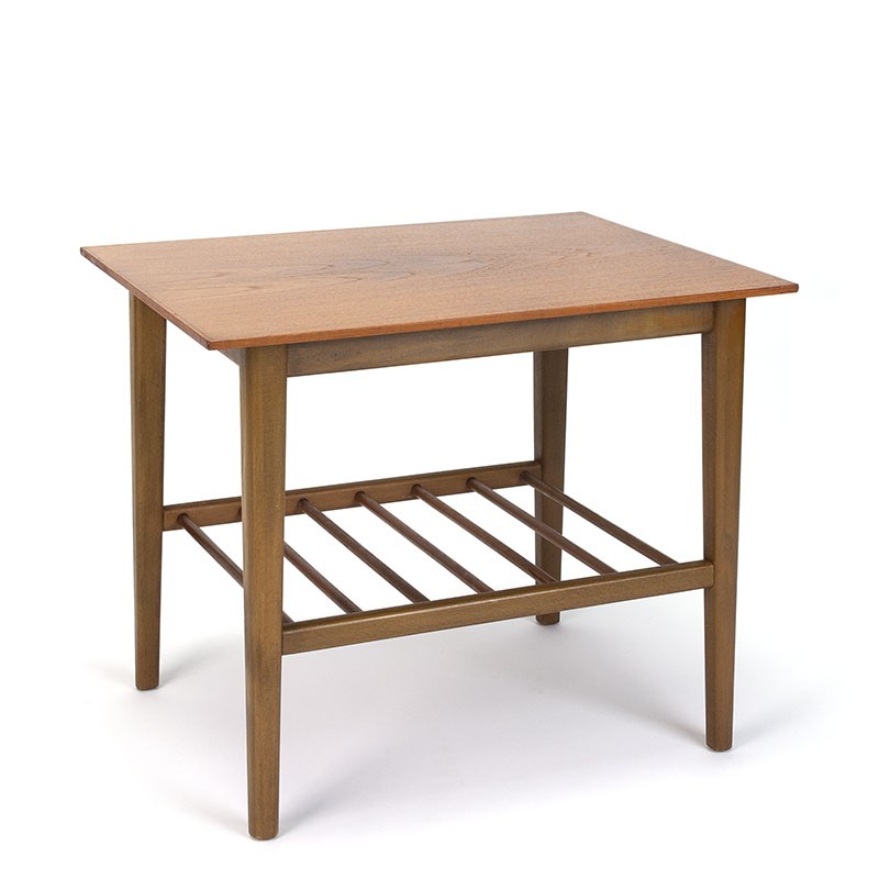 Teak Danish vintage side table with round slat