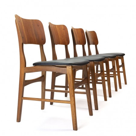 Teakhouten Deense set van 4 stoelen met brede rug