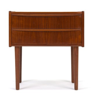 Klein model Deense vintage teakhouten ladekast 2 lades