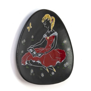 Vintage small wall tile with lady