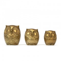 Vintage set of 3 owls in brass