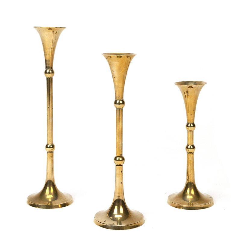 Set of 3 vintage Danish brass candlesticks