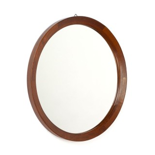 Round vintage teak mirror from Denmark