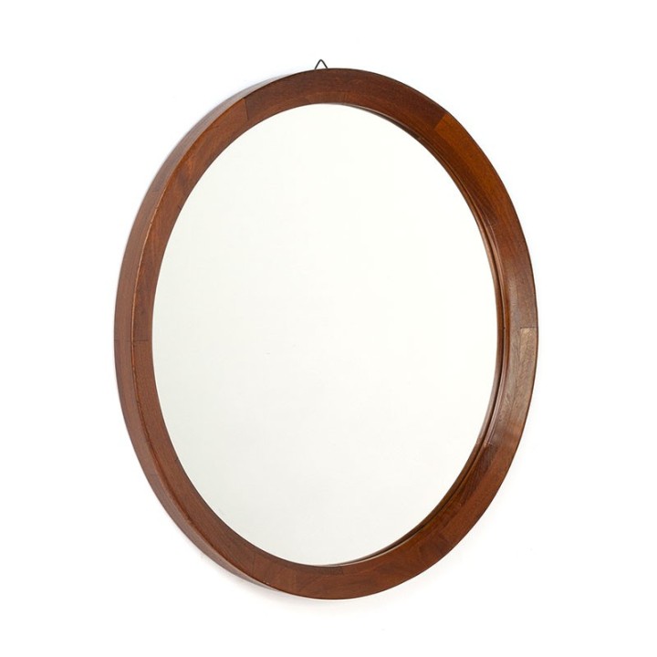 Round vintage teak mirror from Denmark