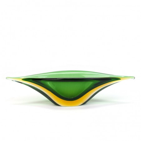 Green glass vintage bowl with sommerso technique