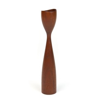 Danish organic shaped vintage candle holder in teak