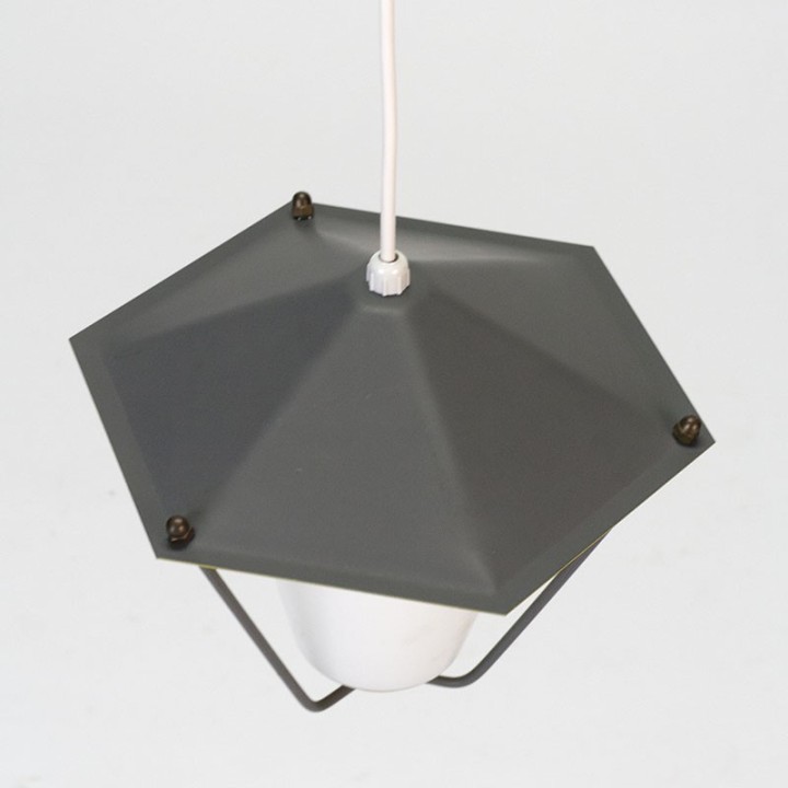 Jaren vijftig vintage hanglamp met grijs/ geel metaal