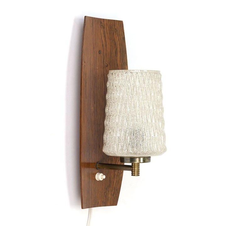 Jaren zestig vintage wandlamp met palissander en glas