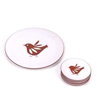 Vintage cake set from the sixties with an image of a bird