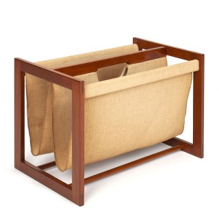 Mid-Century vintage Danish newspaper rack with jute