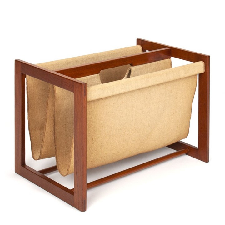 Mid-Century vintage Danish newspaper rack with jute