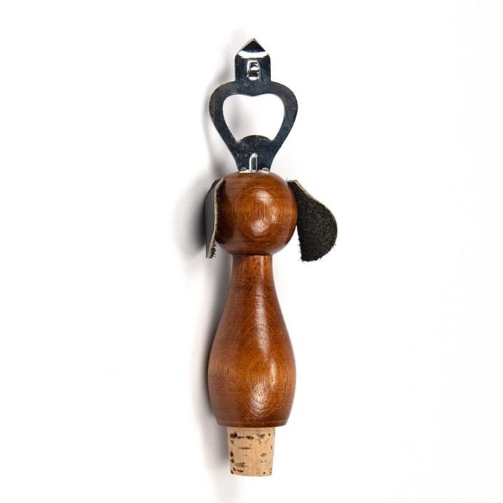 Deense vintage teakhouten handje als opener en kurk