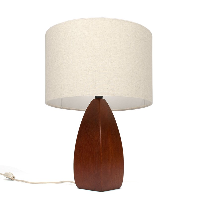 Danish teak vintage table lamp with linen shade