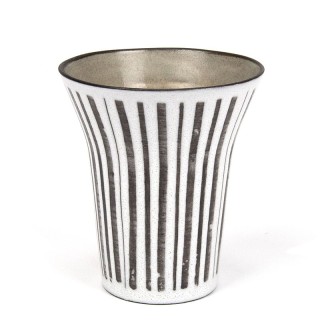 Vintage small ceramic flower pot or vase with stripes