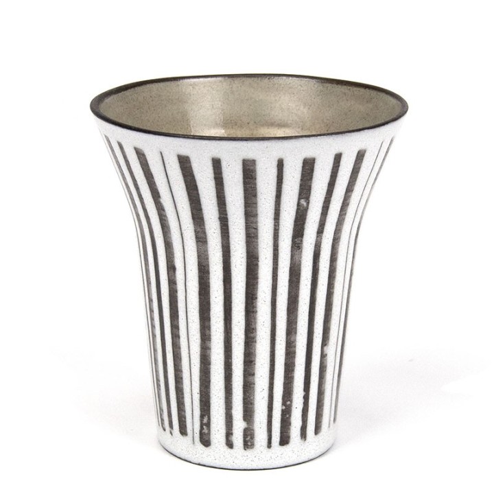 Vintage small ceramic flower pot or vase with stripes