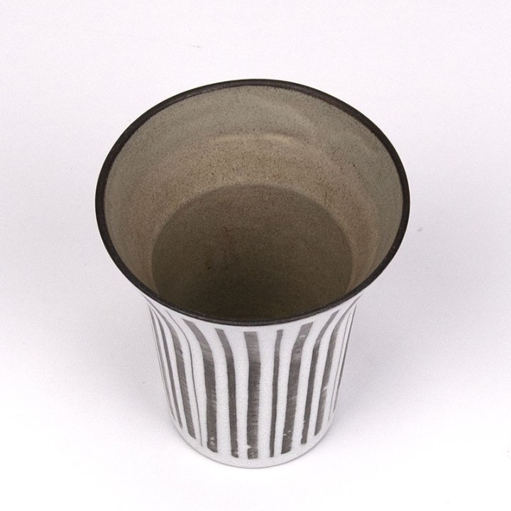 Vintage small ceramic flower pot or vase with stripes