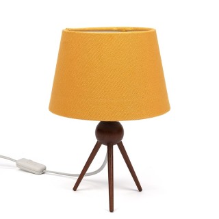 Deense vintage driepoot tafellampje met okergeel kapje