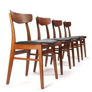 Teak set of 4 Danish Mid-Century dining table chairs