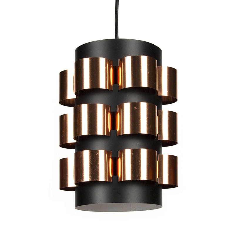 Deense hanglamp zwart en koper ontwerp Werner Schou