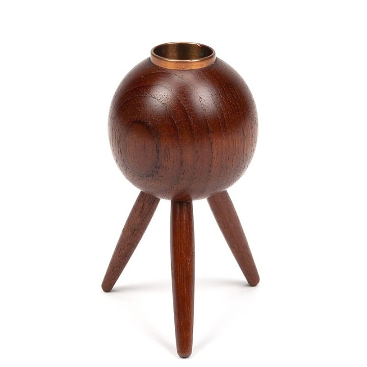 Deense teakhouten vintage driepoot kandelaar