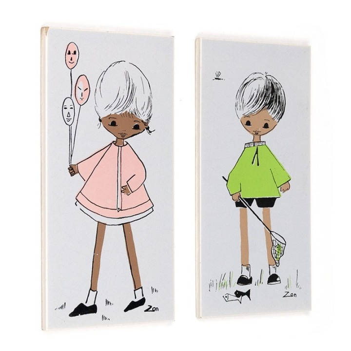 Set van 2 vintage wandtegels van Mosa ontwerp Zon