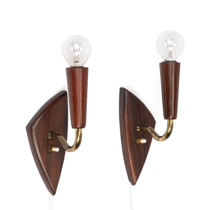 Set of 2 rosewood Danish vintage wall lamps