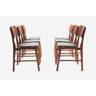 Set van 6 Deense eetkamerstoelen uitgevoerd in teak - Retro