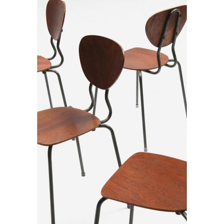 Set van 4 Deense industriele school stoelen