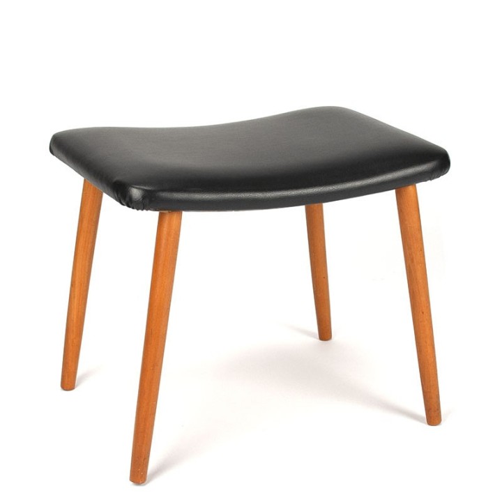 Black skai leather Danish vintage ottoman