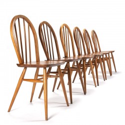 Set van 6 vintage Ercol Windsor model 400 stoelen