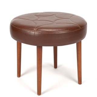 Ronde Deense vintage poef met bijzonder stiksel