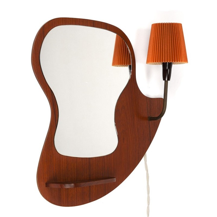 Danish vintage organically designed mirror with light
