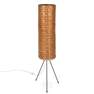 Vintage vloerlamp gevlochten houten kap