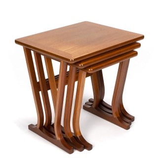 Set van 3 ingelegd teakhouten vintage bijzettafeltjes