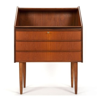 Teakhouten Deense vintage secretaire op hoge slanke poot