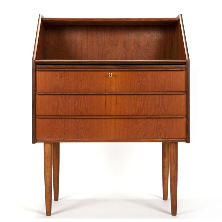 Teak Danish vintage secretary on a high slim leg
