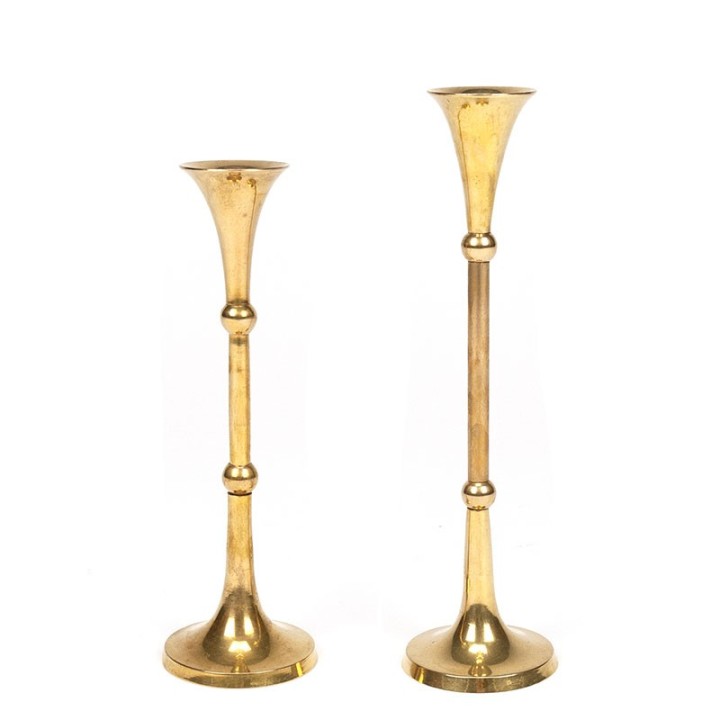 Set van 2 messing vintage kandelaars met bolletjes