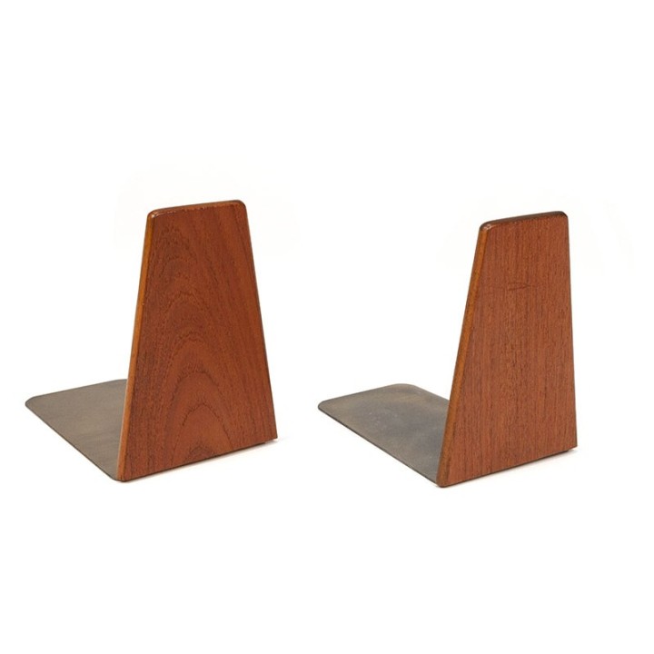 Set Deense vintage boekensteunen in teak