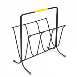 Fifties vintage magazine rack black with yellow detail