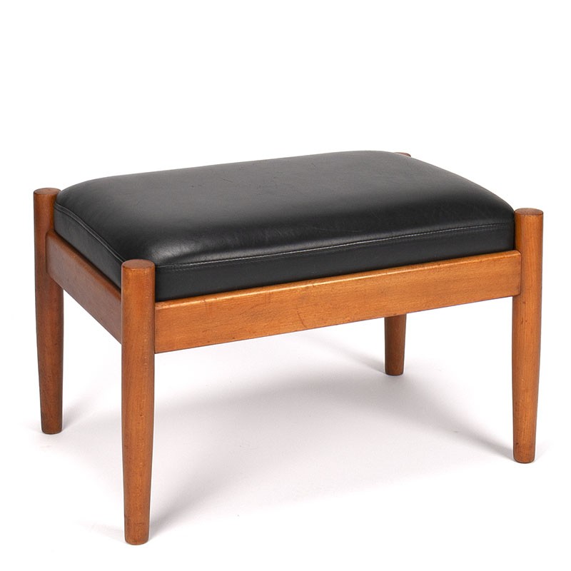 Design ottoman/hocker from the sixties in black leather