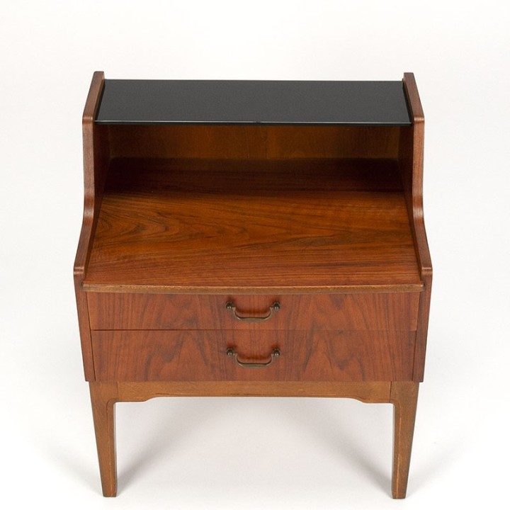 Teak vintage Danish small model cabinet with glass top