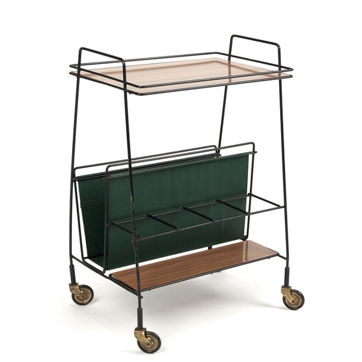 Vintage sixties magazine and wine rack on wheels