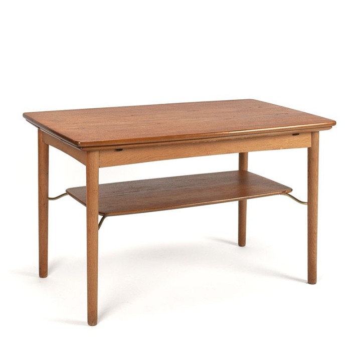 Vintage coffee table with extendable teak top and brass detail