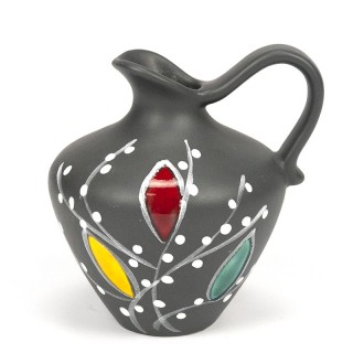 Gray vintage vase with colorful decoration