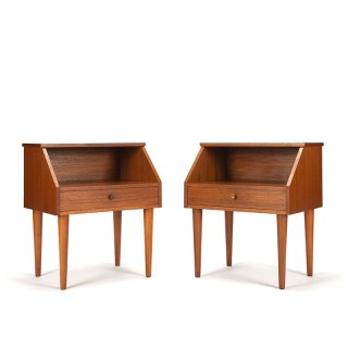 Set Deense teakhouten vintage nachtkastjes