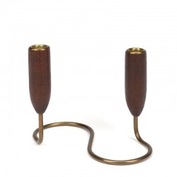 Candlestick in teak and brass vintage Danish