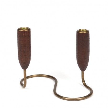 Candlestick in teak and brass vintage Danish