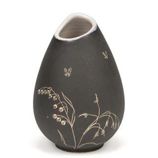 Vintage ceramic vase with bee and flower image